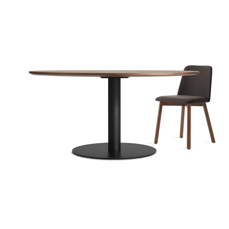 Walnut and Matte Black Round Mid-Century Modern Dining Table