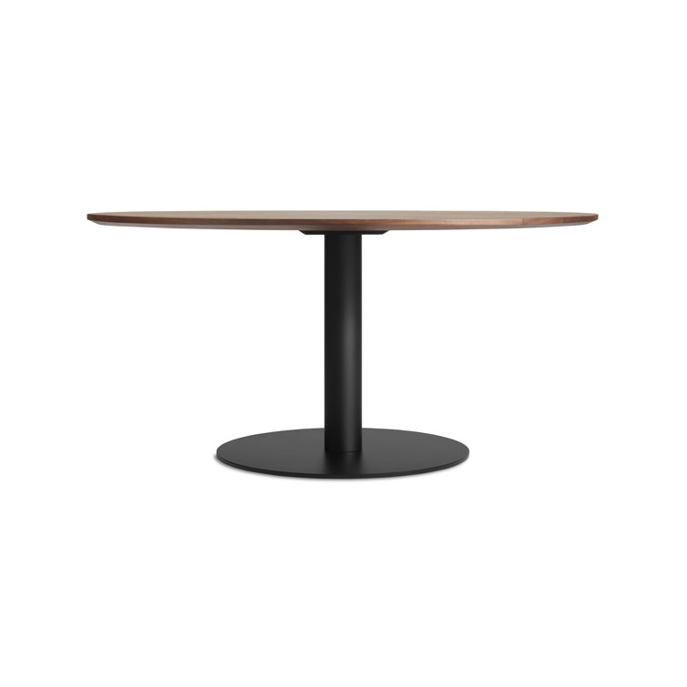 Walnut and Matte Black Round Mid-Century Modern Dining Table