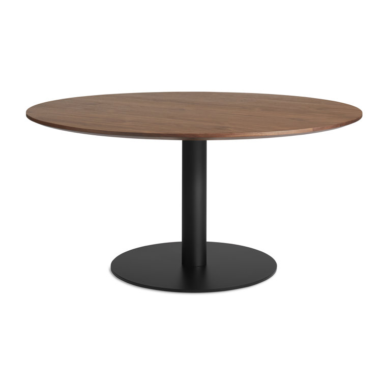 Walnut and Matte Black Round Mid-Century Modern Dining Table