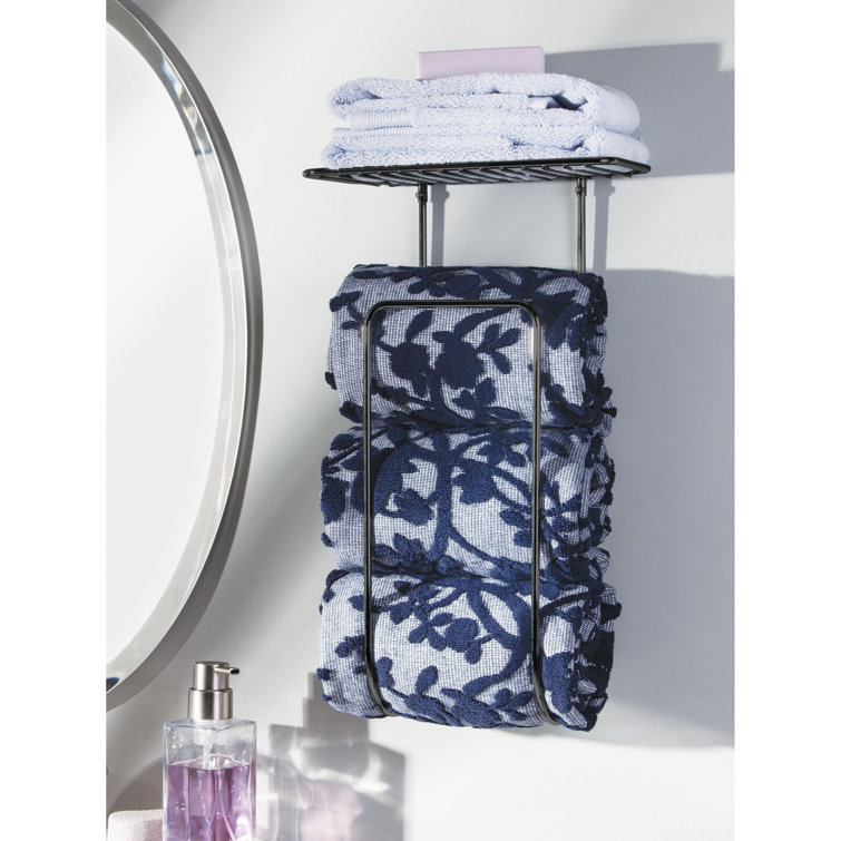 Matte Black Steel Wall Mount Towel Rack with Storage Shelf