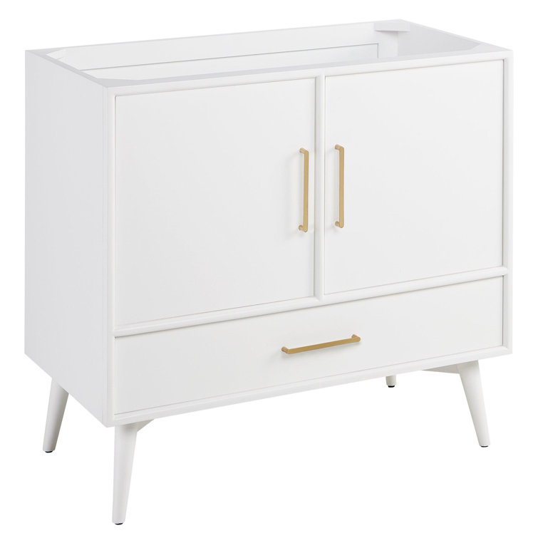 36" Natural Teak Single Bathroom Vanity with White Quartz Top