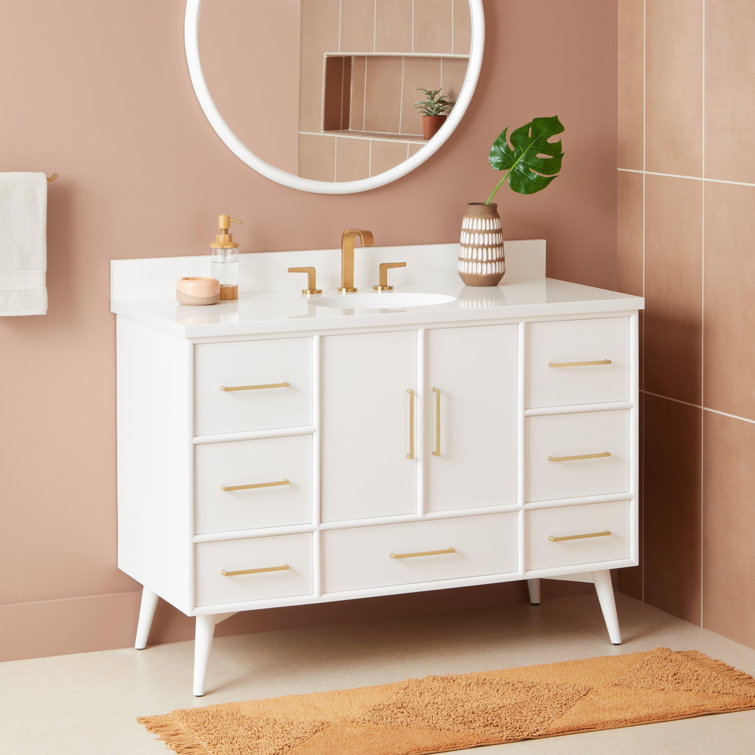 48" Bright White Vanity with Brass Hardware and Undermount Sink