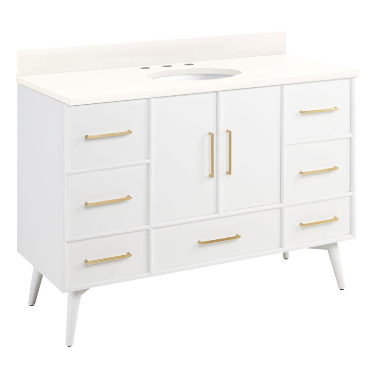 48" Bright White Vanity with Brass Hardware and Undermount Sink