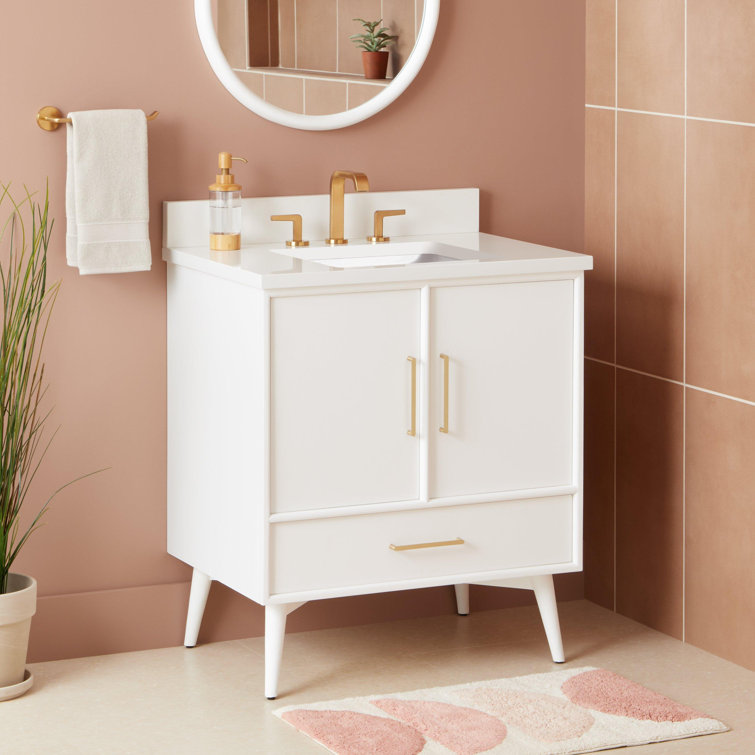 White Mahogany Single Bathroom Vanity with Brass Hardware