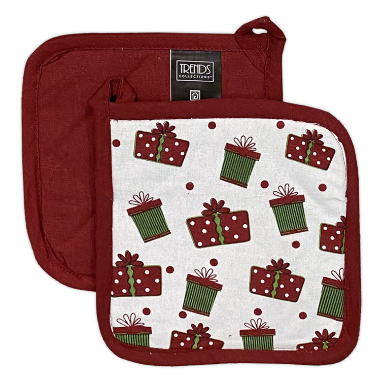 Festive Christmas Cotton Kitchen Towel, Potholder, and Oven Mitt Set