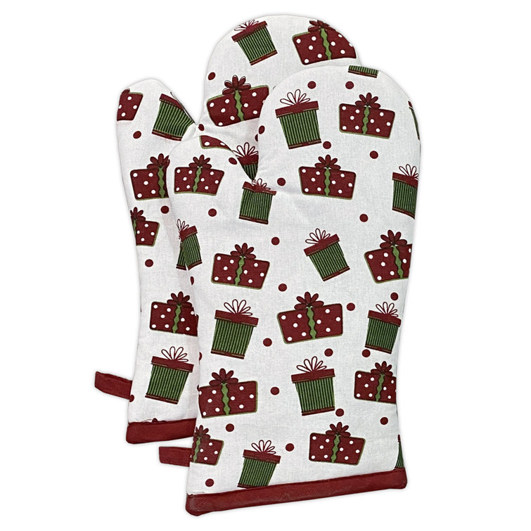 Festive Christmas Cotton Kitchen Towel, Potholder, and Oven Mitt Set