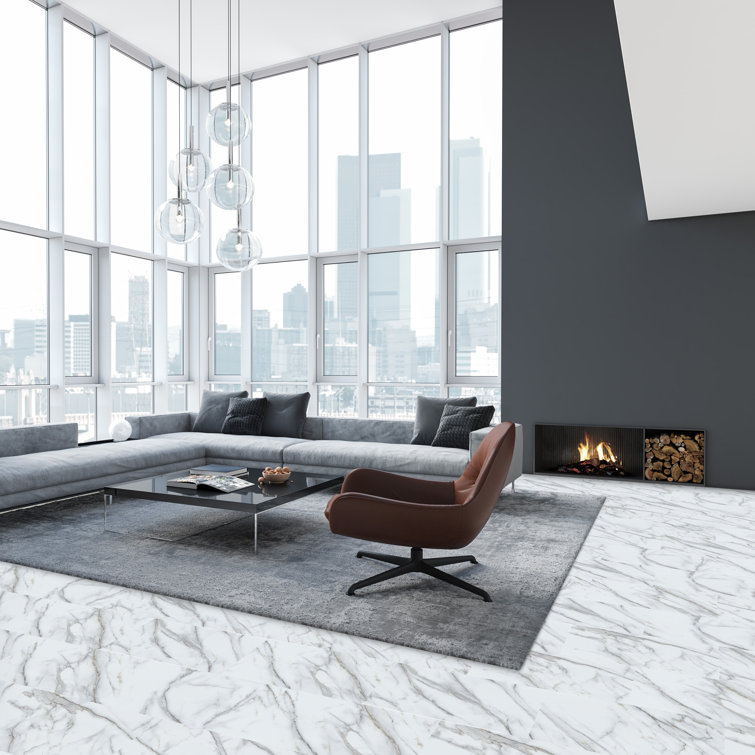 Calacatta White Marble Look 12" x 24" Vinyl Tile Flooring