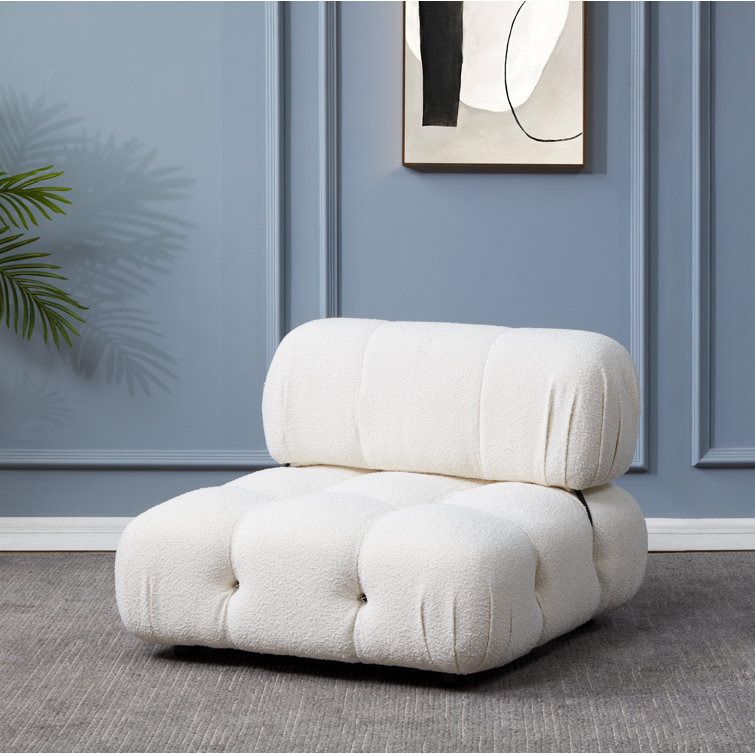 Ellamaria Ivory Boucle Wood Slipper Accent Chair