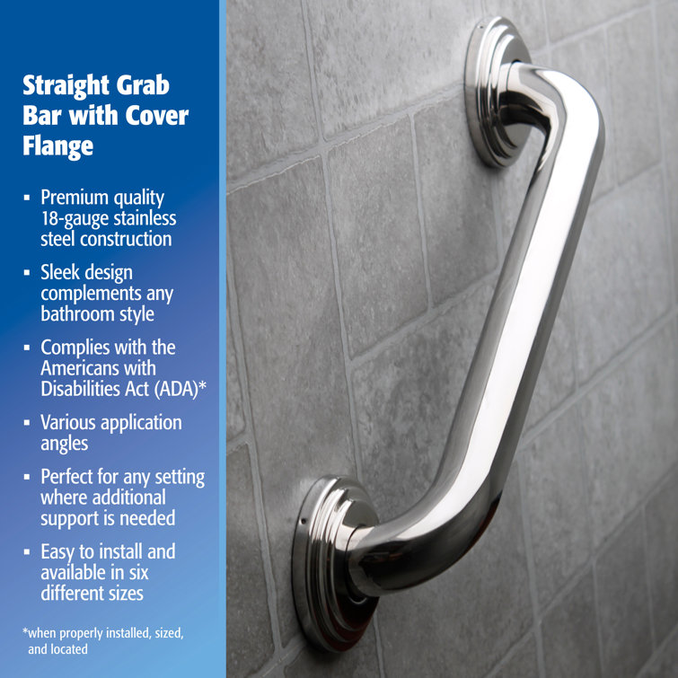 42" Polished Stainless Steel Safety Grab Bar with Designer Flange