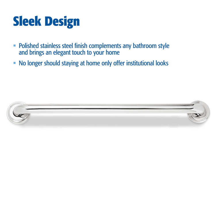 42" Polished Stainless Steel Safety Grab Bar with Designer Flange