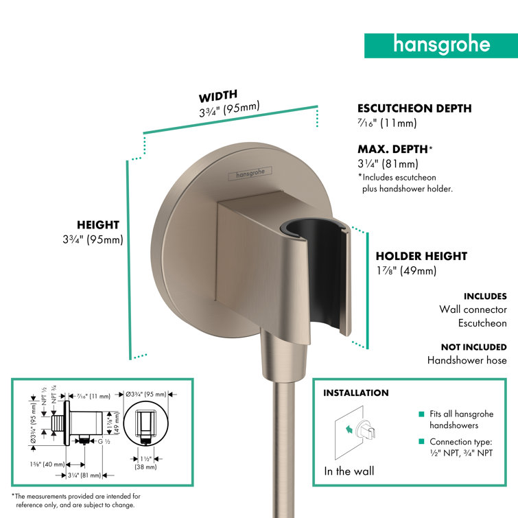 Brushed Nickel Wall Outlet with Handshower Holder