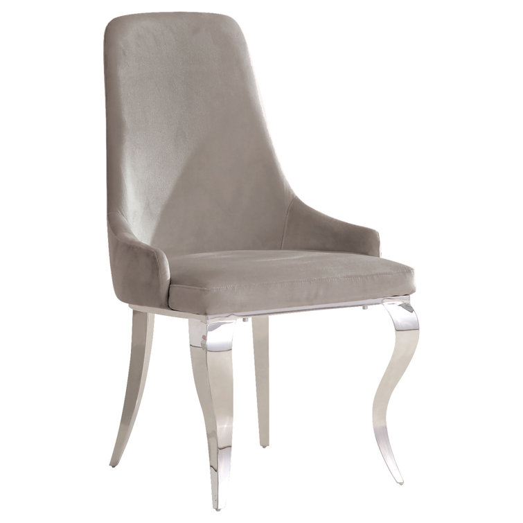 Pearl Silver Velvet Upholstered Wood & Metal High Arm Chair