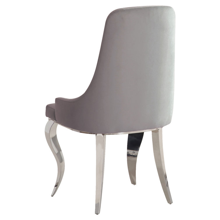 Pearl Silver Velvet Upholstered Wood & Metal High Arm Chair