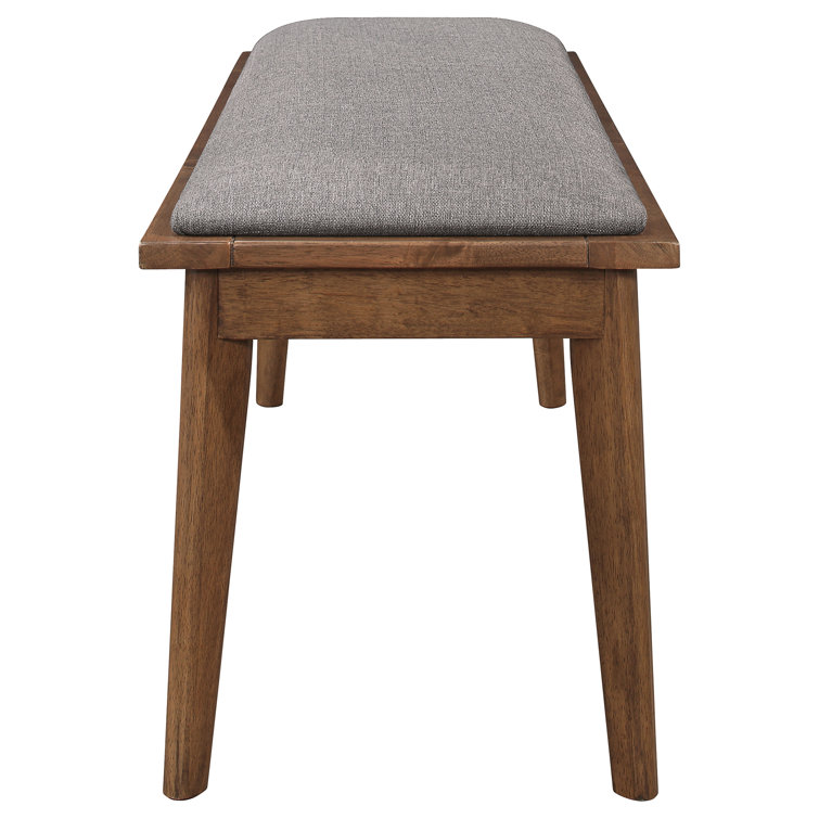 Retro-Inspired Gray Upholstered Dining Bench with Natural Walnut Legs