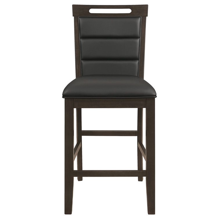 Prentiss Black Faux Leather Counter Stools with Cappuccino Finish