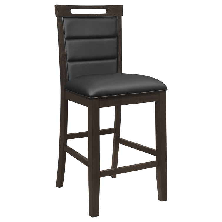 Prentiss Black Faux Leather Counter Stools with Cappuccino Finish