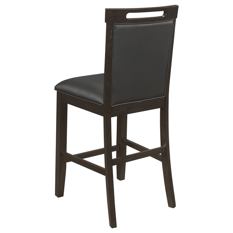 Prentiss Black Faux Leather Counter Stools with Cappuccino Finish