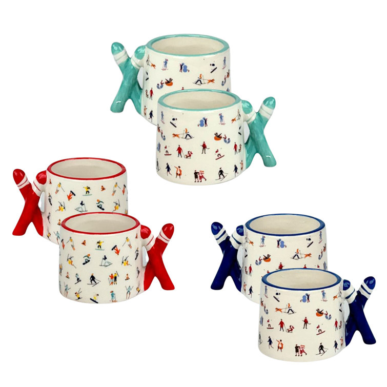 Ski Handle Multicolor Ceramic Espresso Cups - Set of 6