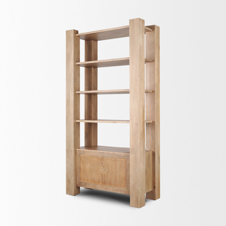 Beth Light Brown Mango Wood Etagere Bookcase with Doors