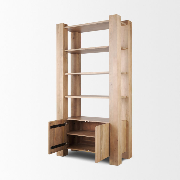 Beth Light Brown Mango Wood Etagere Bookcase with Doors