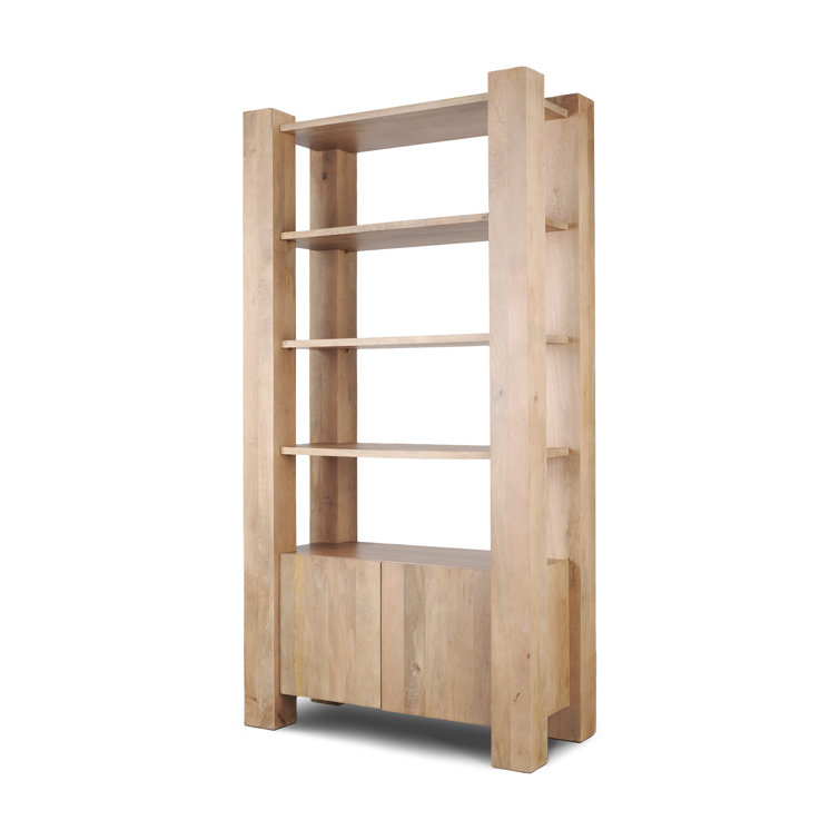 Beth Light Brown Mango Wood Etagere Bookcase with Doors