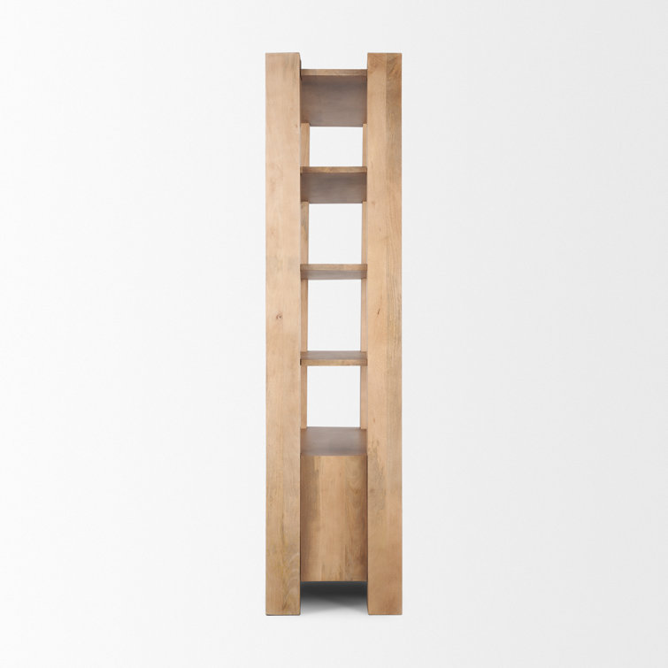 Beth Light Brown Mango Wood Etagere Bookcase with Doors
