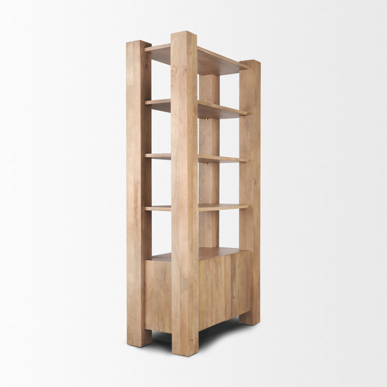 Beth Light Brown Mango Wood Etagere Bookcase with Doors