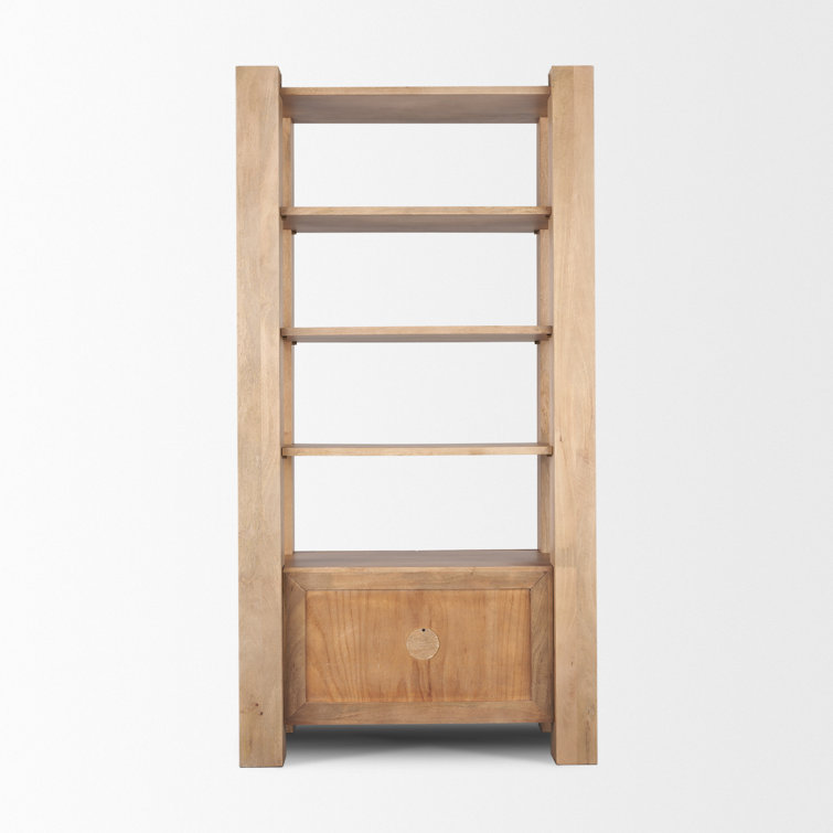 Beth Light Brown Mango Wood Etagere Bookcase with Doors