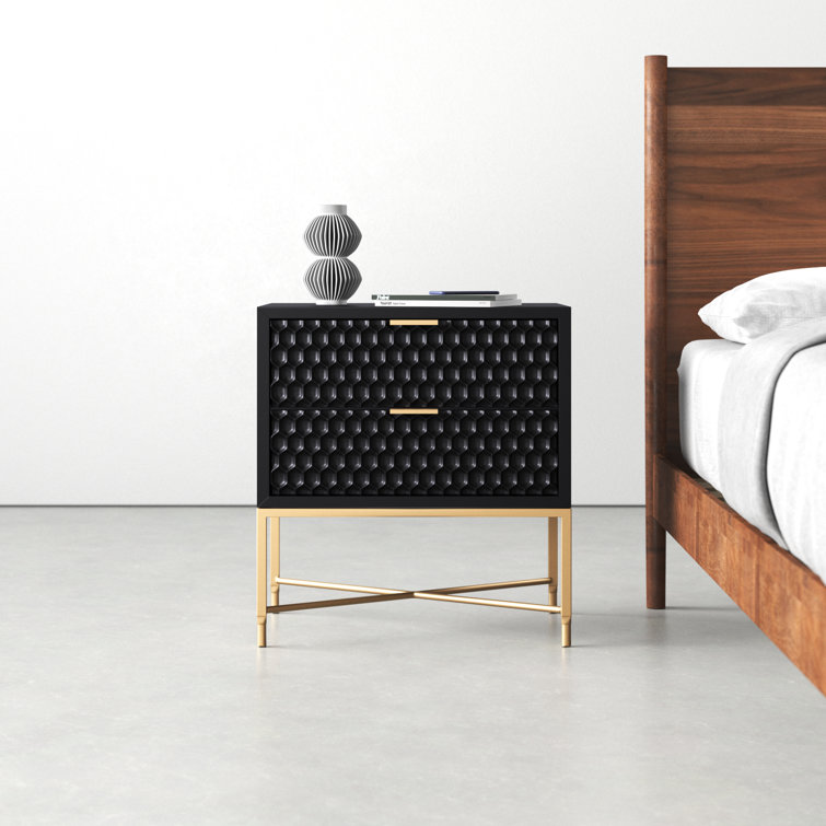 Black Pearl Mahogany 2-Drawer Nightstand with Gold Accents