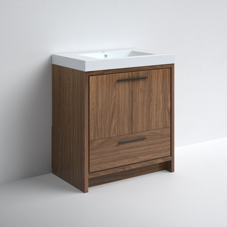 Walnut Brown 30'' Single Bathroom Vanity with Resin Top