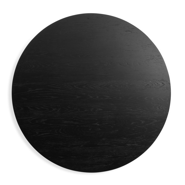 48" Round Black Ash Wood Base Dining Table with White Marble Top