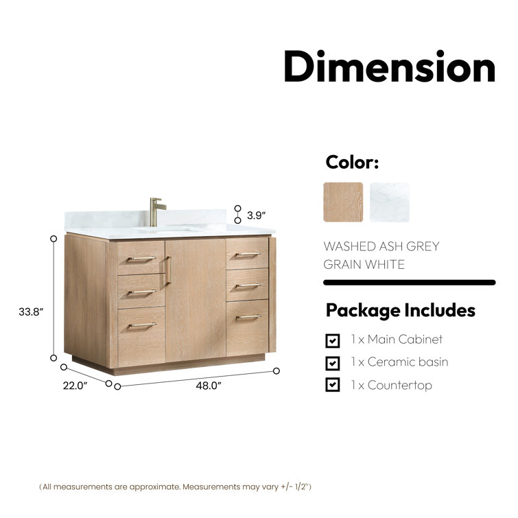 San 48'' Washed Ash Gray Single Bathroom Vanity