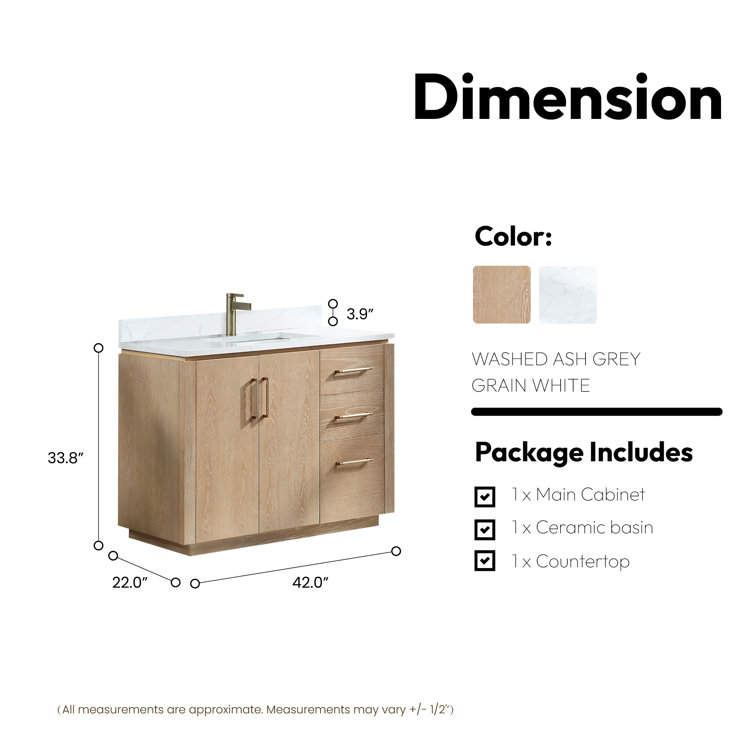 San 42'' Washed Ash Gray Single Bathroom Vanity with Gold Hardware