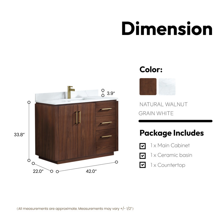 San 42'' Natural Walnut Single Bathroom Vanity with Gold Hardware