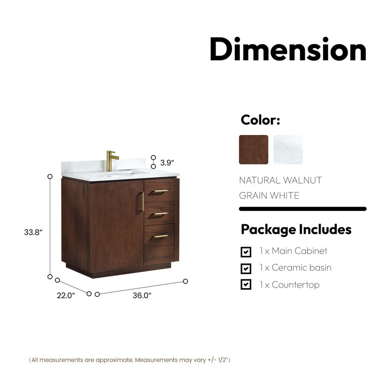 San 36'' Walnut and White Single Bathroom Vanity