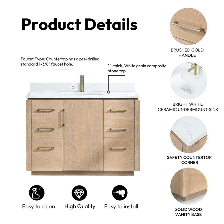 San 48'' Washed Ash Gray Single Bathroom Vanity
