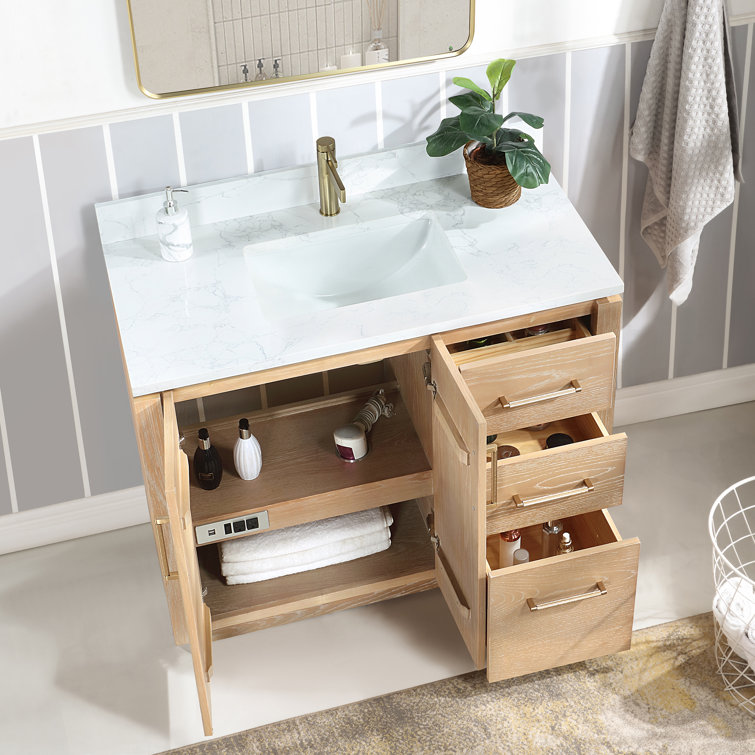 San 42'' Washed Ash Gray Single Bathroom Vanity with Gold Hardware