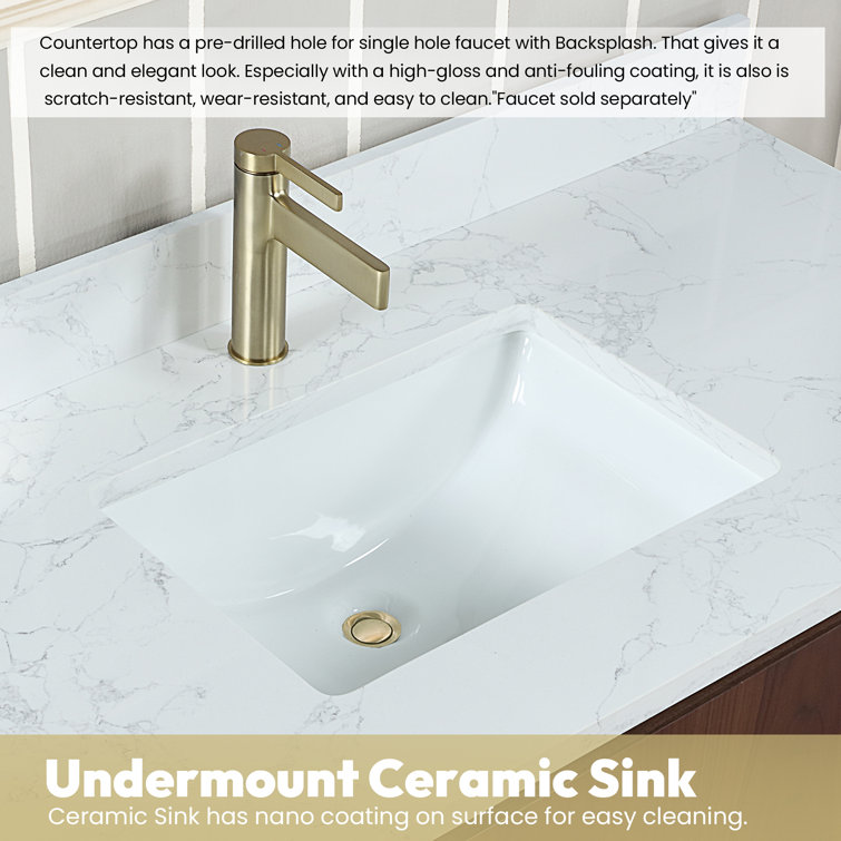 San 36'' Walnut and White Single Bathroom Vanity