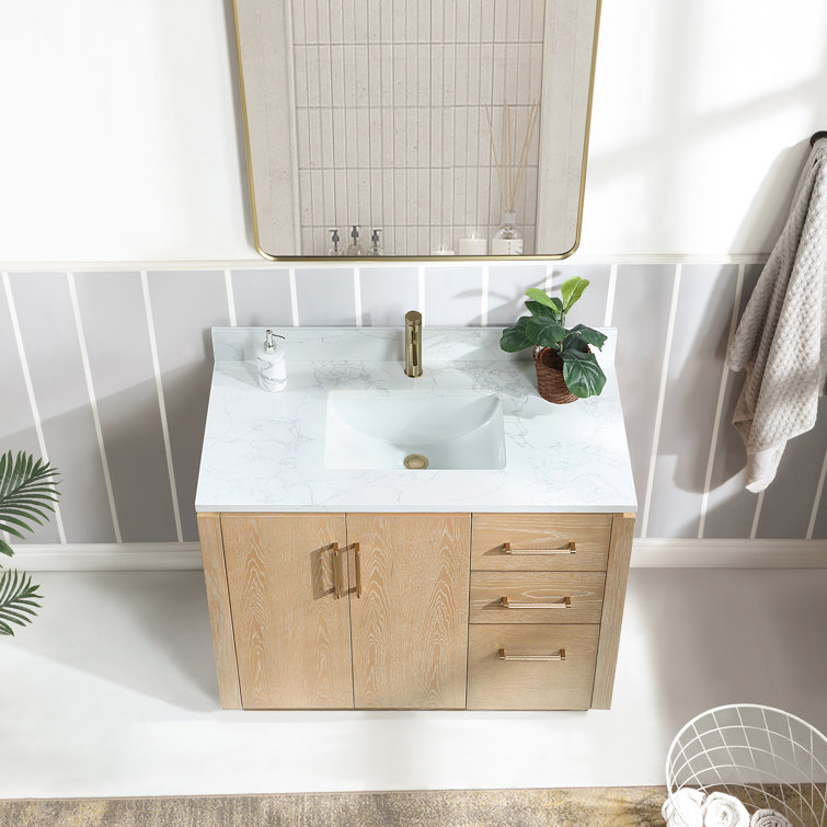San 42'' Washed Ash Gray Single Bathroom Vanity with Gold Hardware