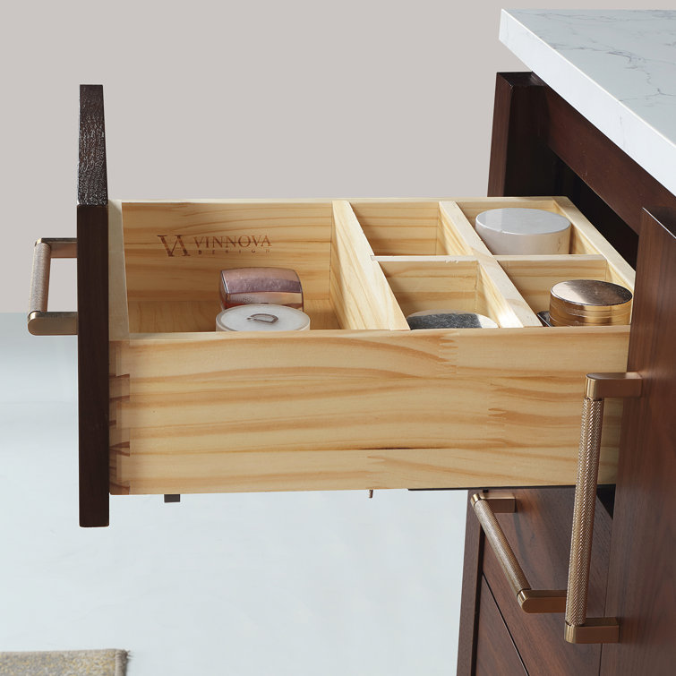 San 48'' Natural Walnut Single Bathroom Vanity with White Stone Top