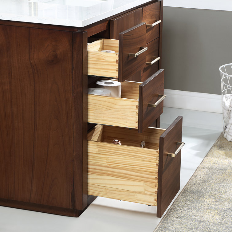 San 48'' Natural Walnut Single Bathroom Vanity with White Stone Top