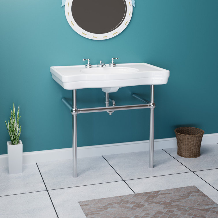 Belle Epoque White Ceramic Console Sink with Chrome Legs