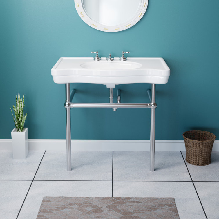 Belle Epoque White Ceramic Console Sink with Chrome Legs