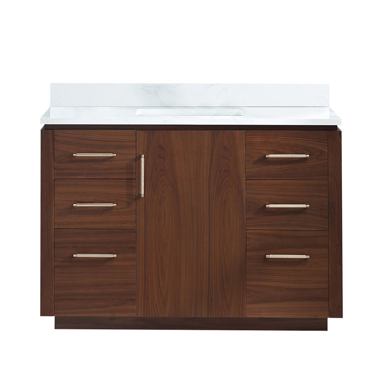 San 48'' Natural Walnut Single Bathroom Vanity with White Stone Top