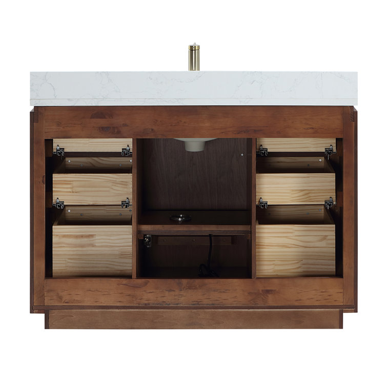 San 48'' Natural Walnut Single Bathroom Vanity with White Stone Top