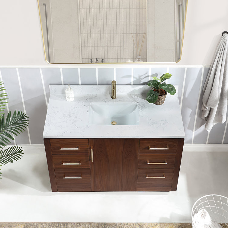 San 48'' Natural Walnut Single Bathroom Vanity with White Stone Top