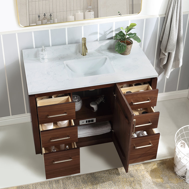 San 48'' Natural Walnut Single Bathroom Vanity with White Stone Top