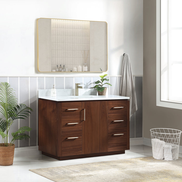 San 48'' Natural Walnut Single Bathroom Vanity with White Stone Top
