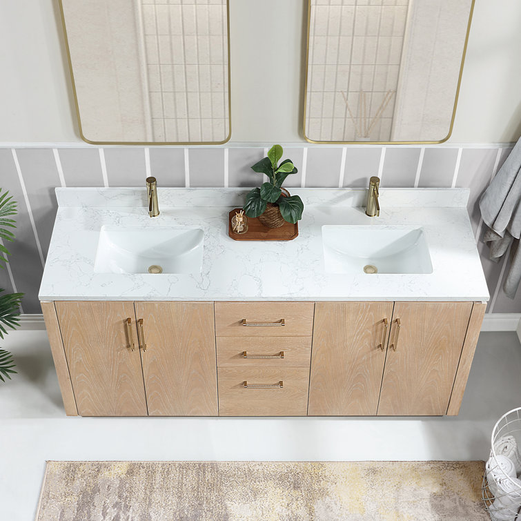 San 72'' Washed Ash Double Bathroom Vanity with Gold Hardware