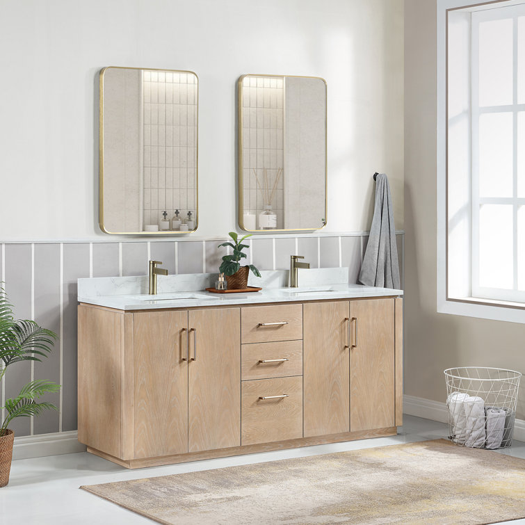 San 72'' Washed Ash Double Bathroom Vanity with Gold Hardware